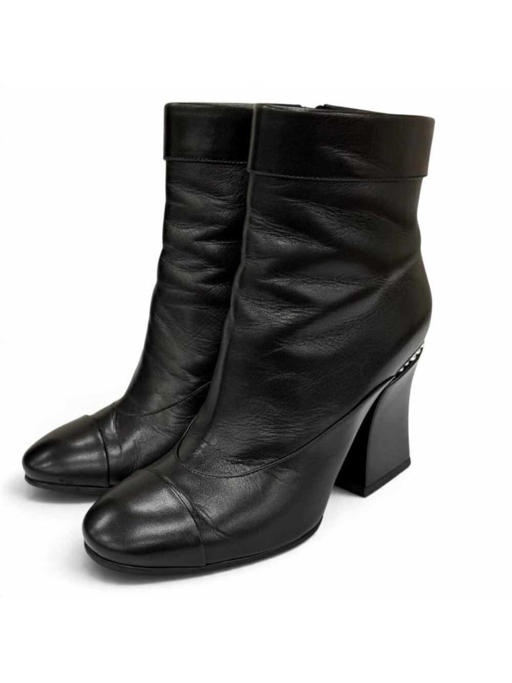 Chanel 22A CC Logo Ankle Boots Black Gold with Eco Pearl